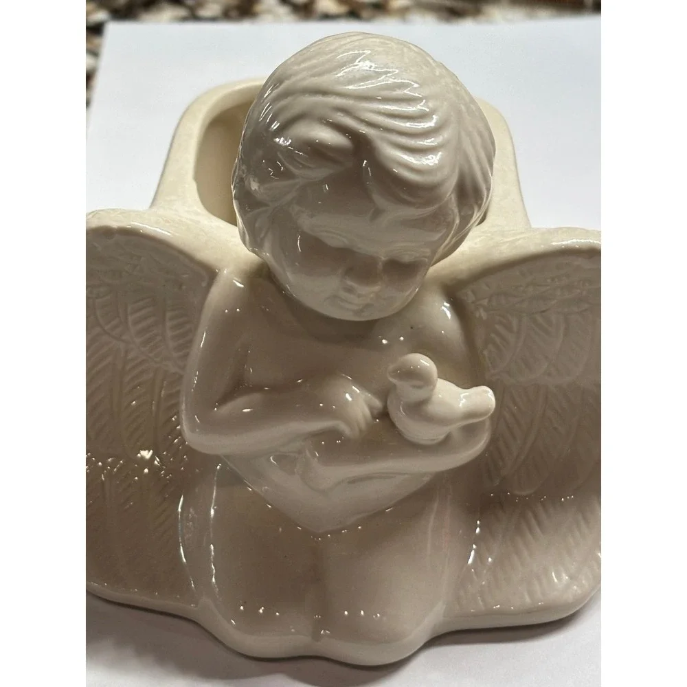 Angel Kneeling Cherub with Bird Planter for Succulents Trinkets Sponge